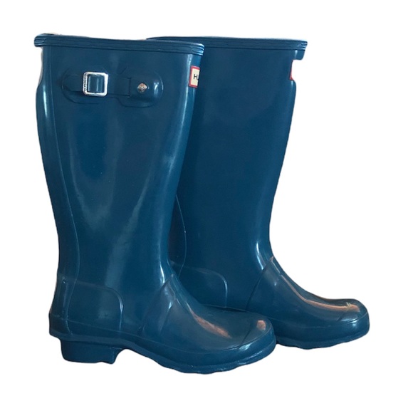 Girls Hunter Rain boots, teal color, like new - Picture 1 of 4